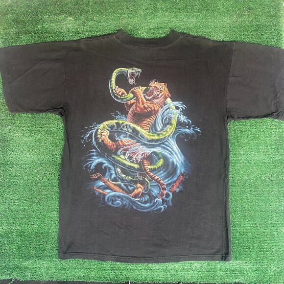 Vintage Y2K Japanese Dragon Shirt Nature Animal Fight Tee - Picture 1 of 8